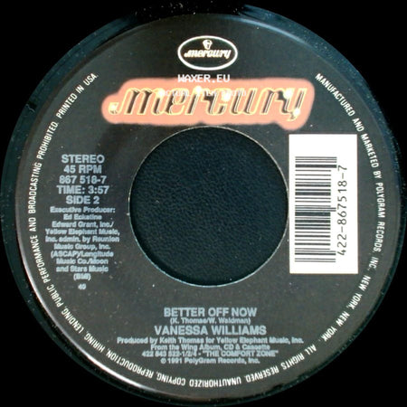 Vanessa Williams - Running Back To You (Edit) / Better Off Now side B