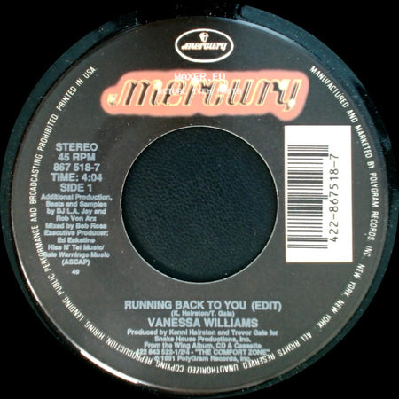 Vanessa Williams - Running Back To You (Edit) / Better Off Now side A