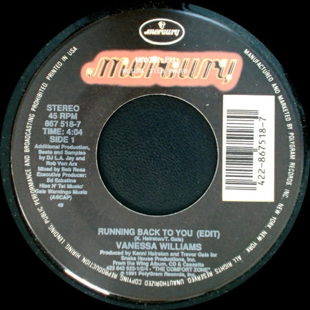 Vanessa Williams - Running Back To You (Edit) / Better Off Now side A