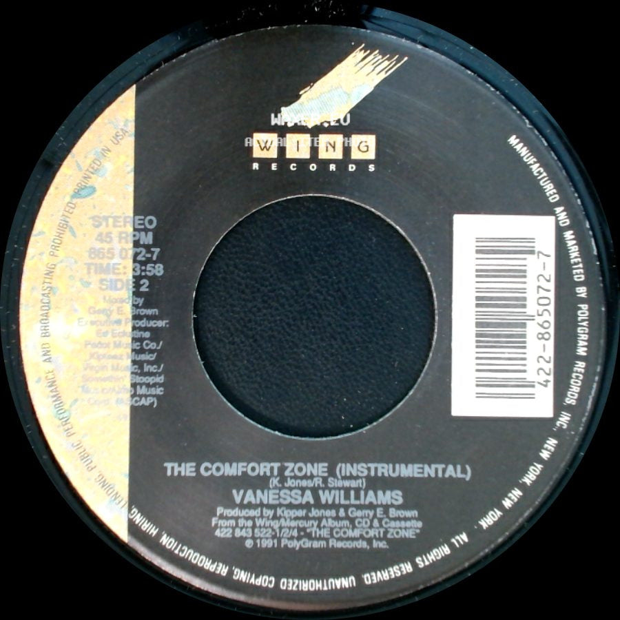 Vanessa Williams - The Comfort Zone (Lp Edit) / The Comfort Zone (Instrumental) side B