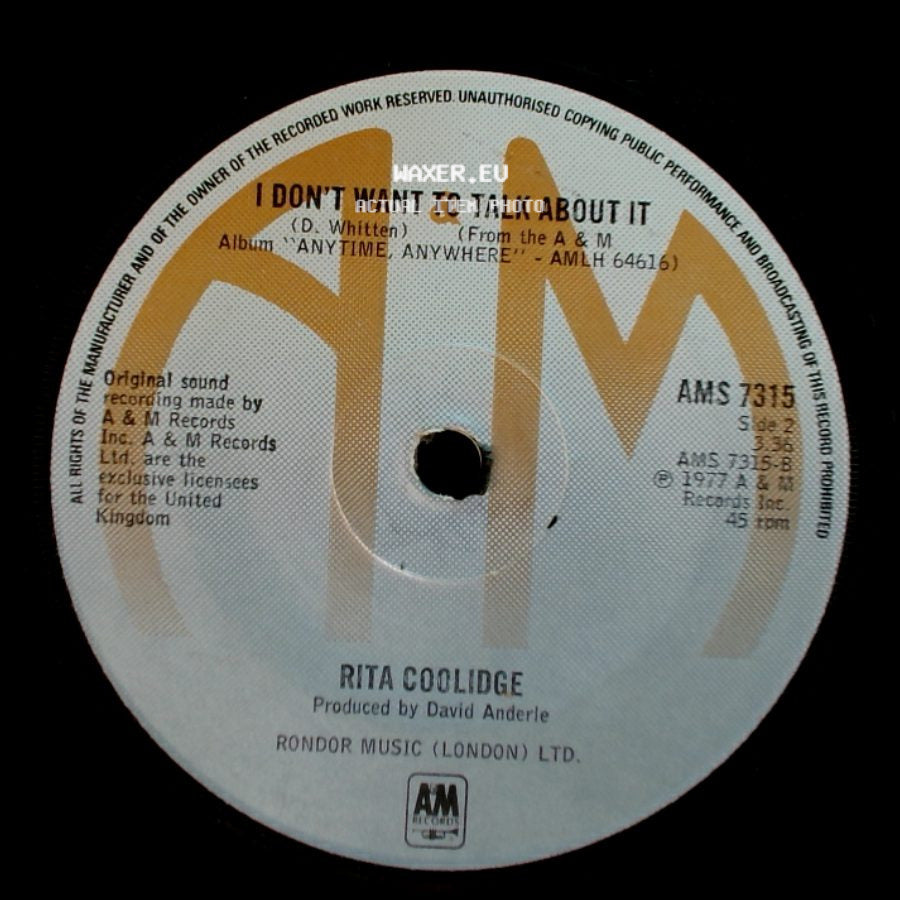 Rita Coolidge - (Your Love Has Lifted Me) Higher And Higher / I Don't Want To Talk About It side B