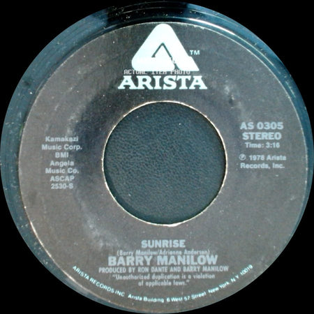 Barry Manilow - Can't Smile Without You / Sunrise side B