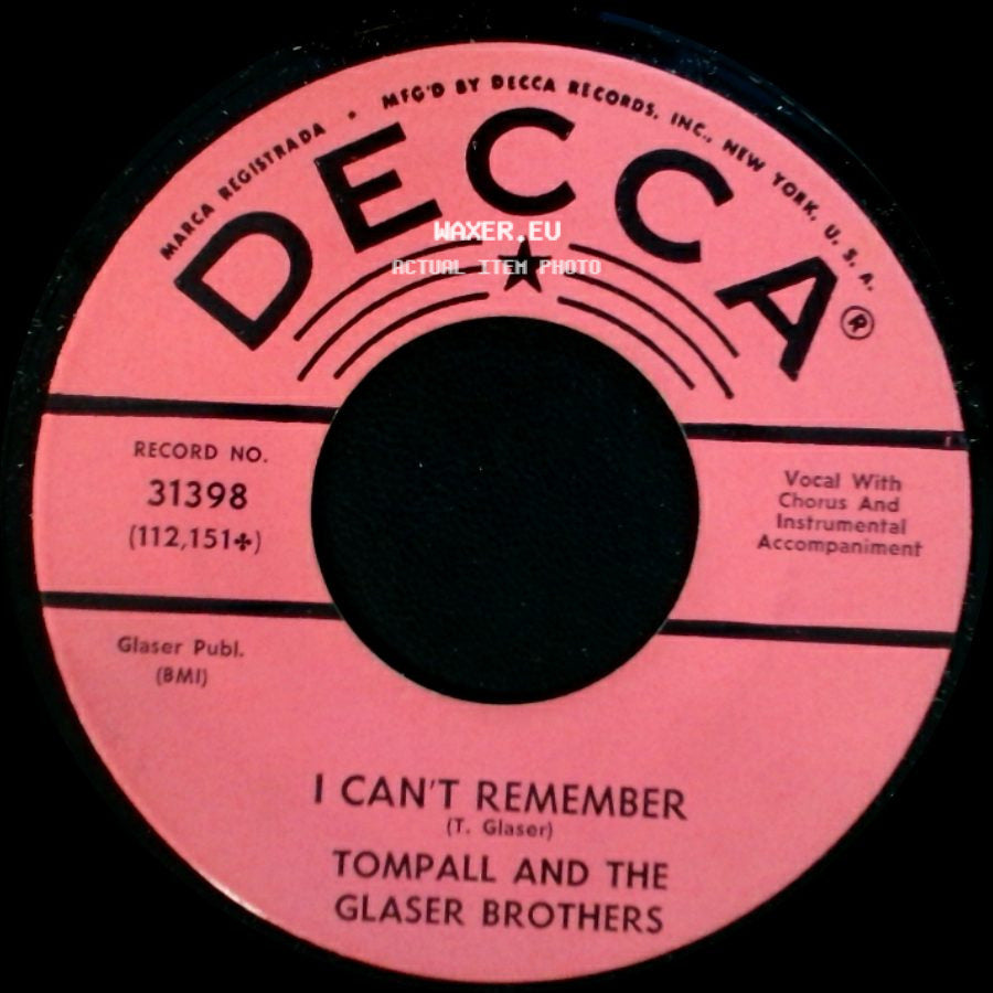 Tompail And The Glaser Brothers - I'm Losing Again / I Can't Remember side B