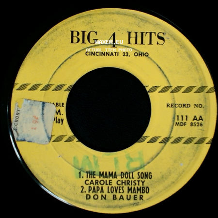 Don Bauer / The Four Jacks - Hold My Hand / Oop Shoop / 1. The Mama Doll Song / 2. Papa Loves Mambo side B