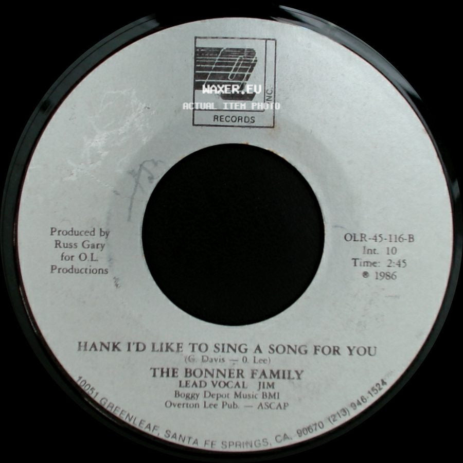 The Bonner Family - Blue Moon Of Kentucky / Hank I'd Like To Sing A Song For You side B