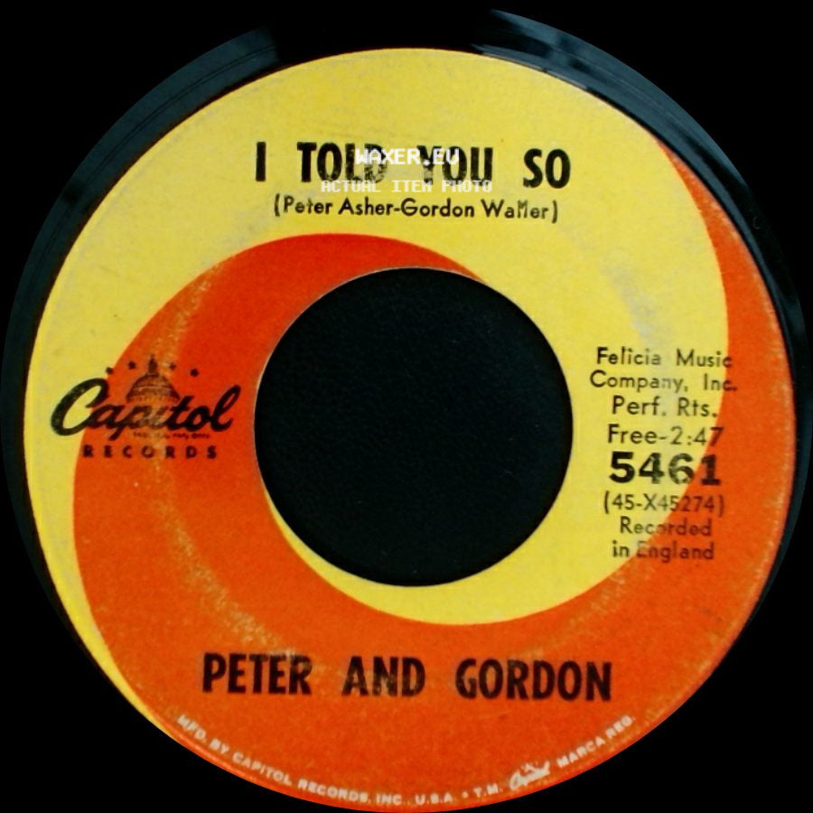 Peter And Gordon - To Know You Is To Love You / I Told You So side B
