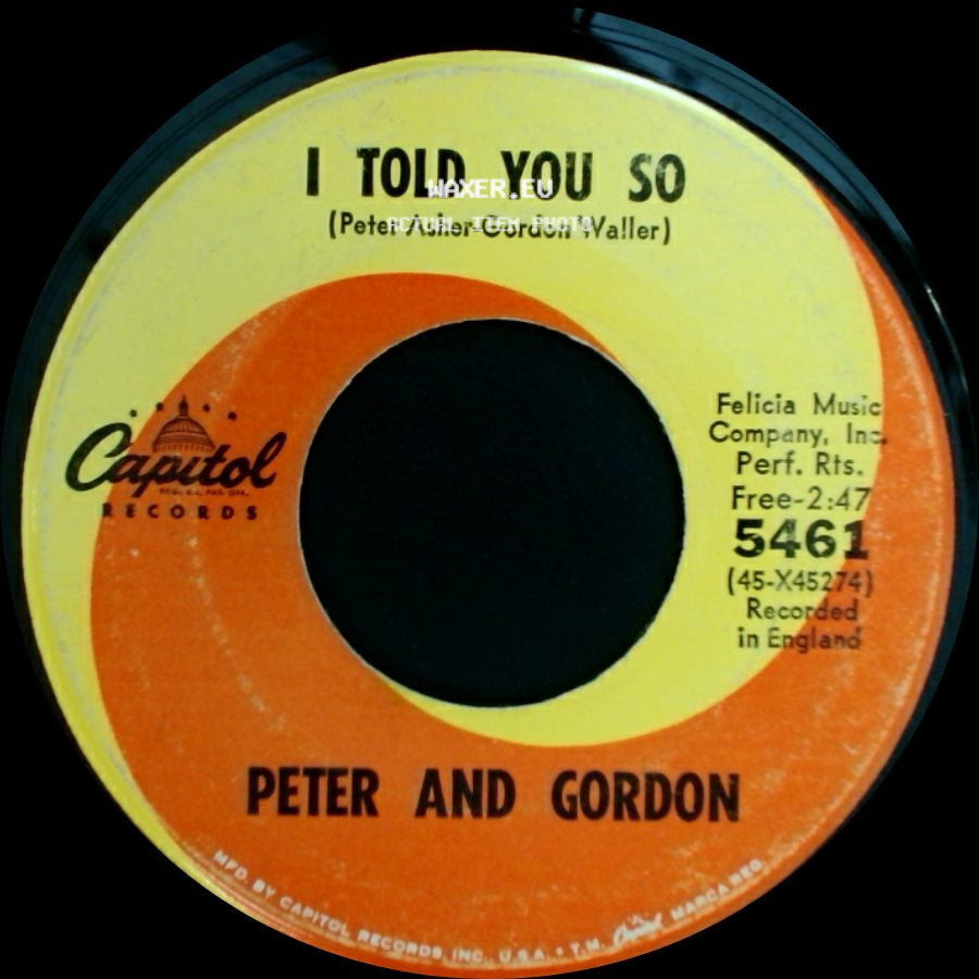 Peter And Gordon - To Know You Is To Love You / I Told You So side B