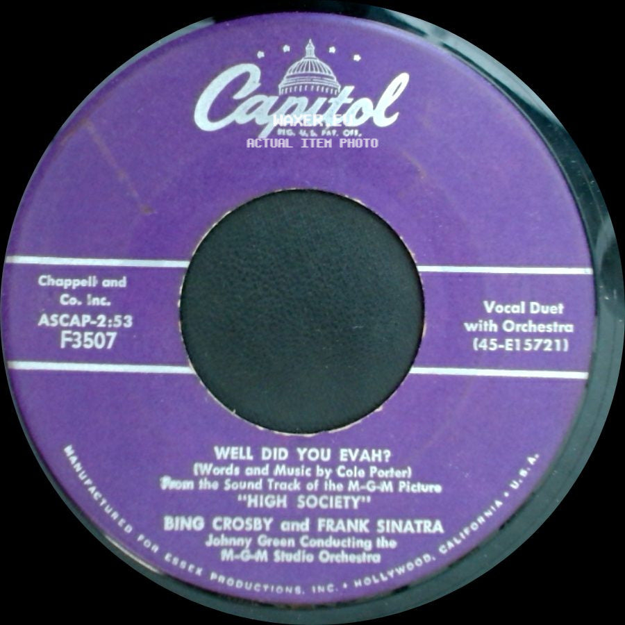 Bing Crosby And Grace Kelly / Bing Crosby And Frank Sinatra - True Love / Well Did You Evah? side B