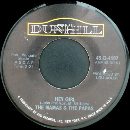 The Mamas & The Papas - Glad To Be Unhappy / Hey Girl side B