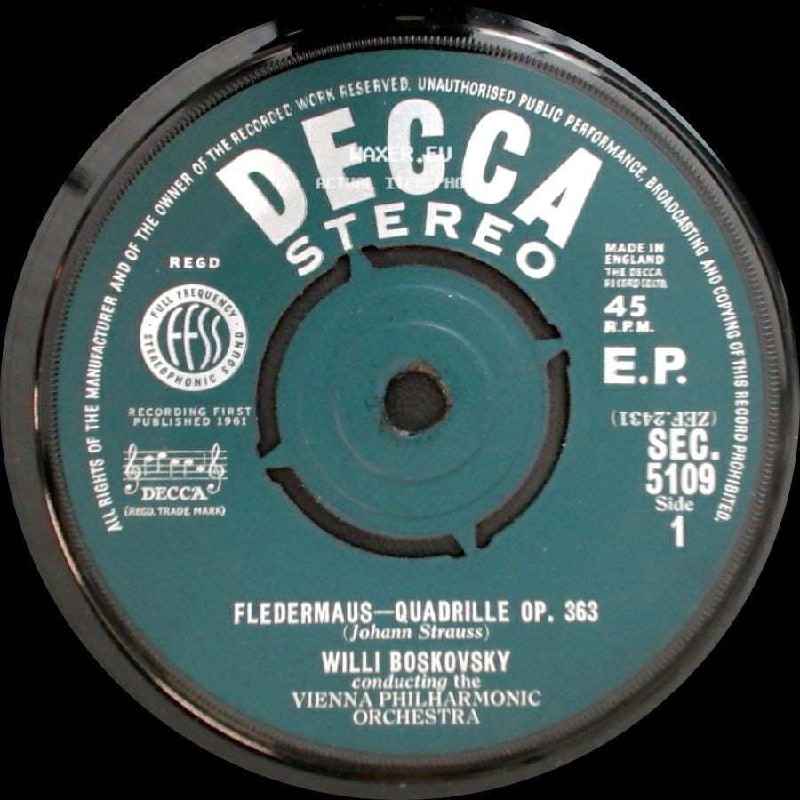 Willi Boskovsky / Willi Boskovsky Conducting The Vienna Philharmonic Orchestra - Fledermaus - Quadrille Op. 363 / Thousand And One Nights - Waltz Op. 346 side A