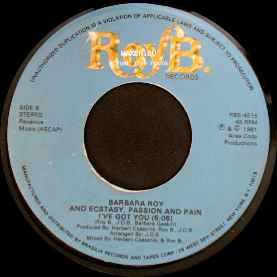 Barbara Roy - And Ecstasy, Passion And Pain / If You Want Me (3:52) / Ecstasy, Passion And Pain I've Got You (5:05) side B
