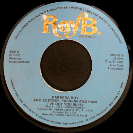 Barbara Roy - And Ecstasy, Passion And Pain / If You Want Me (3:52) / Ecstasy, Passion And Pain I've Got You (5:05) side B