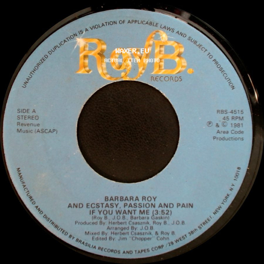 Barbara Roy And Ecstasy, Passion And Pain / Barbara Roy - If You Want Me / Ecstasy, Passion And Pain / I've Got You side A