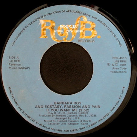 Barbara Roy And Ecstasy, Passion And Pain / Barbara Roy - If You Want Me / Ecstasy, Passion And Pain / I've Got You side A