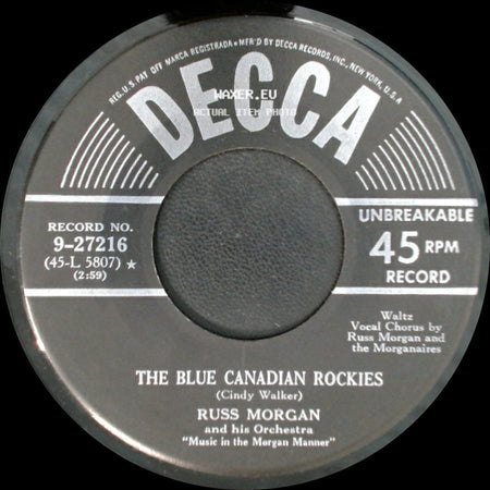 Russ Morgan And His Orchestra / Russ Morgan - Close Your Pretty Eyes / The Blue Canadian Rockies side B