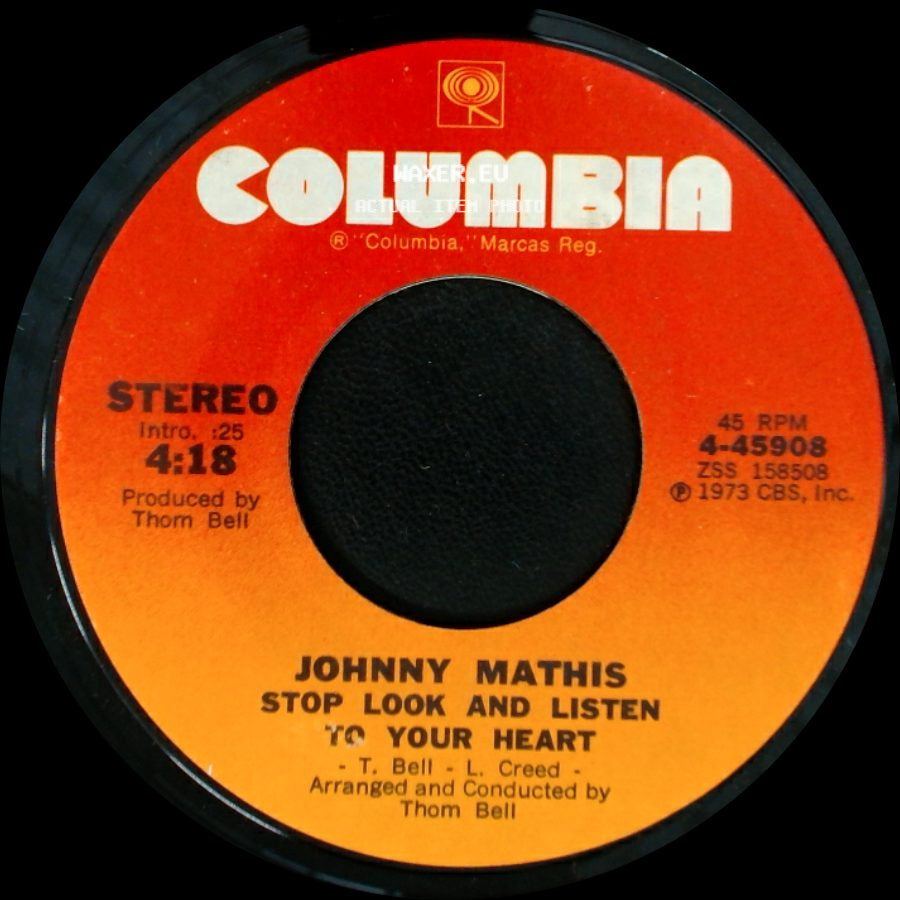 Johnny Mathis - Stop Look And Listen To Your Heart / I'm Coming Home side A
