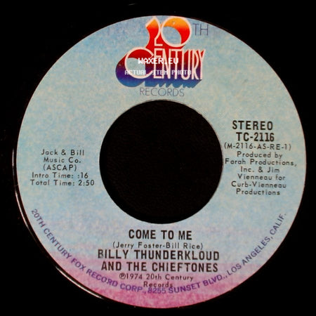 Billy Thunderkloud And The Chieftones - You Touched My Life / Come To Me side B