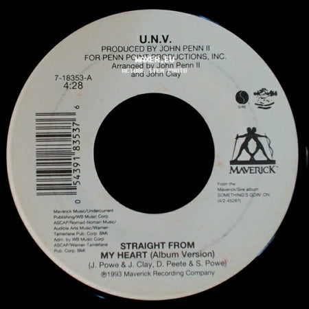 U.N.V. - Something's Goin' On (Lonely Lover's Mix)* / Straight From My Heart (Album Version) side B