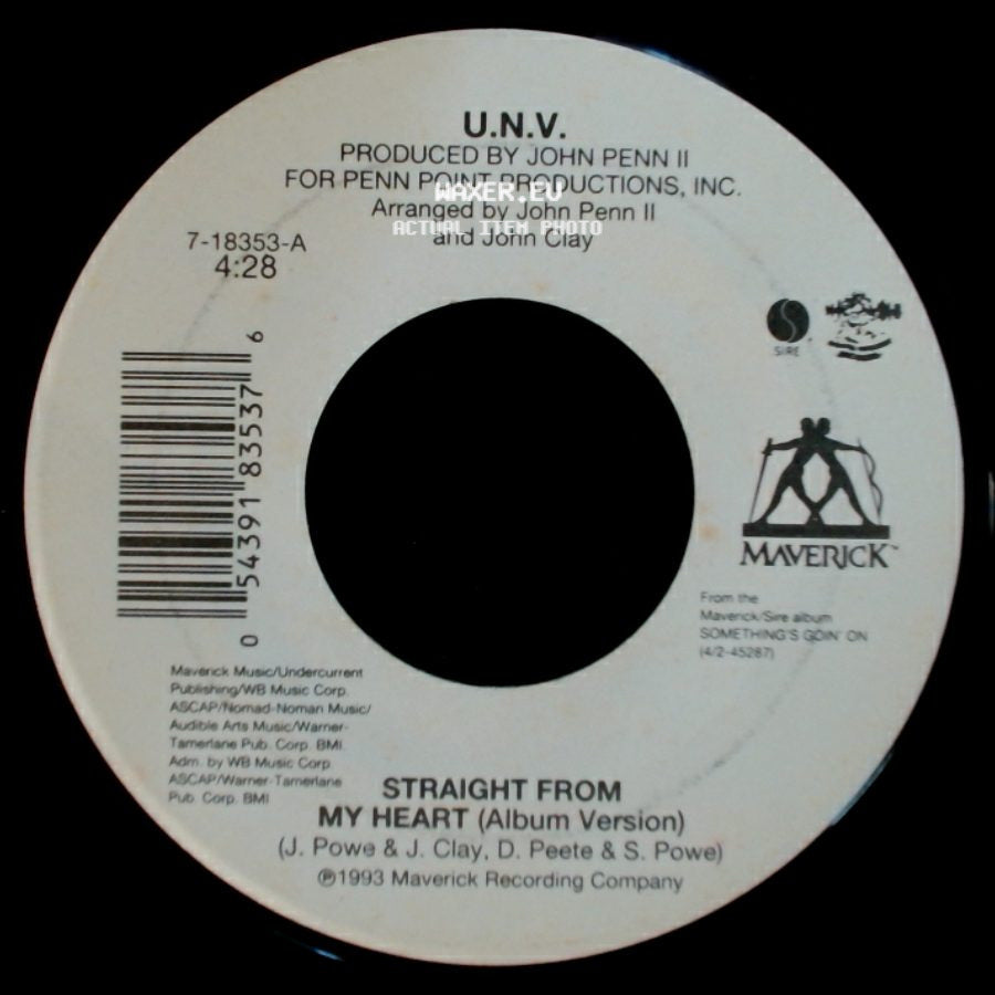 U.N.V. - Something's Goin' On (Lonely Lover's Mix) / Straight From My Heart (Album Version) side B