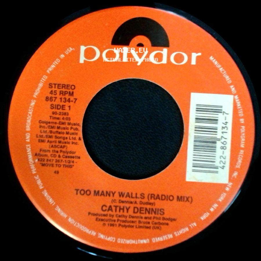 Cathy Dennis - Too Many Walls (Radio Mix) / Too Many Walls (Acappella) side A