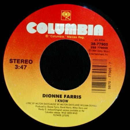 Dionne Farris - I Know / Don't Ever Touch Me (Again) (Single Version) side A