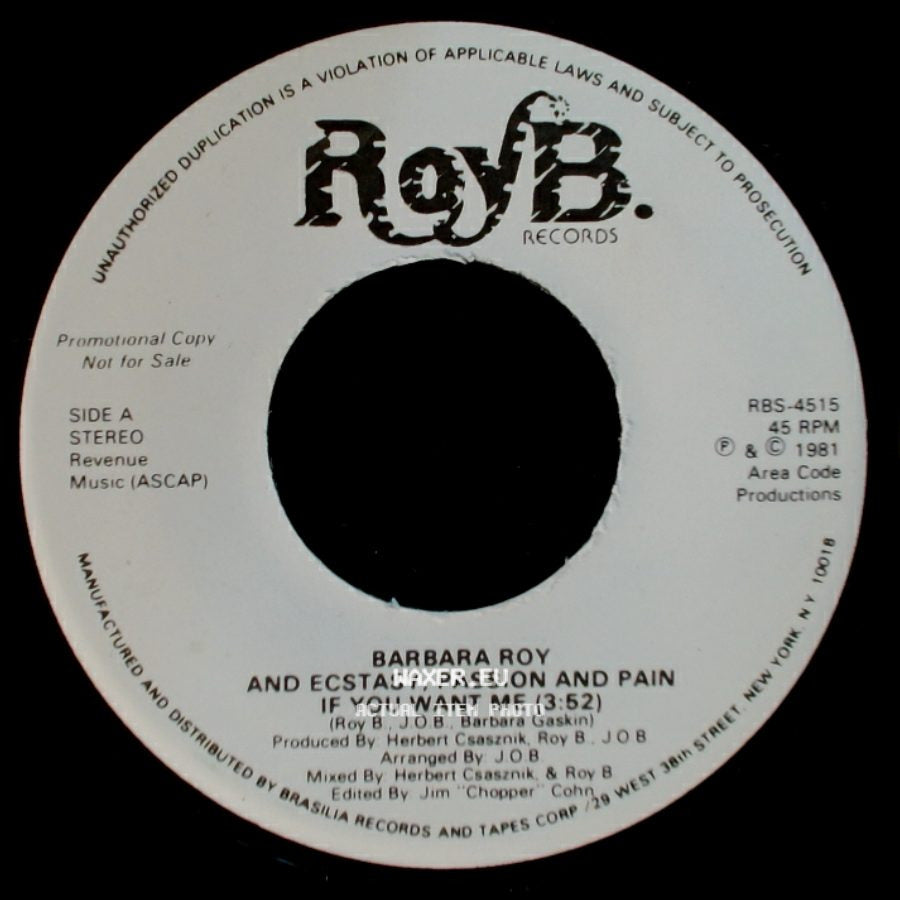 Barbara Roy / Barbara Roy And Ecstasy, Passion And Pain - And Ecstasy, Passion And Pain If You Want Me / I've Got You (5:05) side A