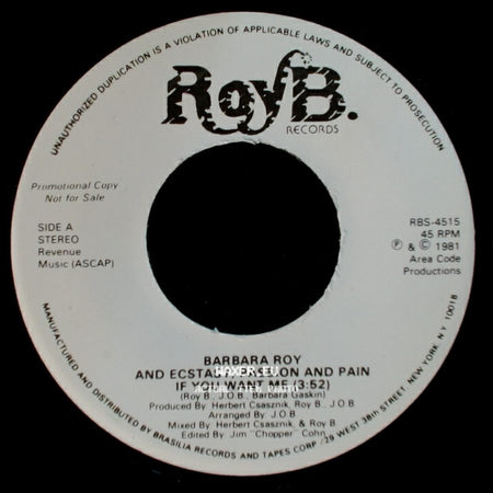 Barbara Roy / Barbara Roy And Ecstasy, Passion And Pain - And Ecstasy, Passion And Pain If You Want Me / I've Got You (5:05) side A