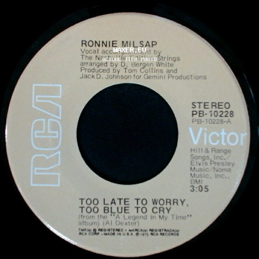 Ronnie Milsap - Country Cookin' / Too Late To Worry, Too Blue To Cry side B
