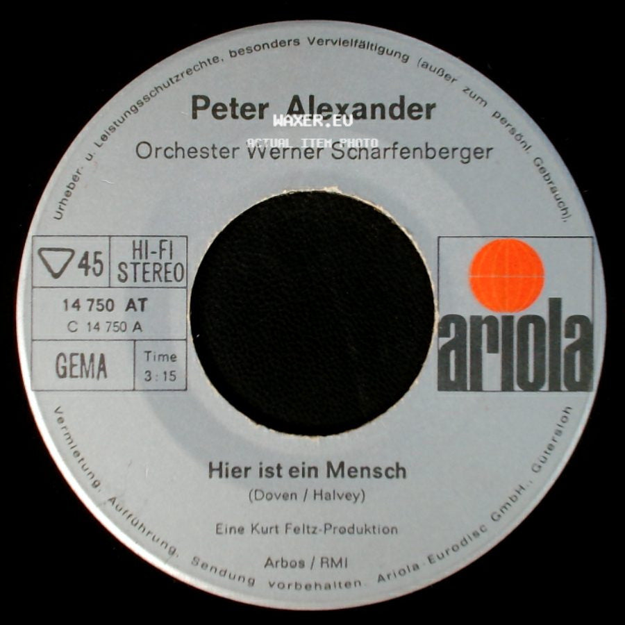 Peter Alexander - Hier Ist Ein Mensch / Einsamer Abend Ohne Dich side A