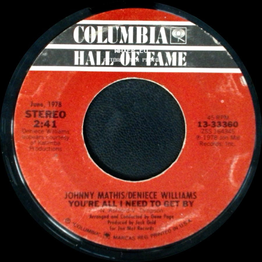 Johnny Mathis/Deniece Williams - You're All I Need To Get By / Too Much, Too Little, Too Late side A