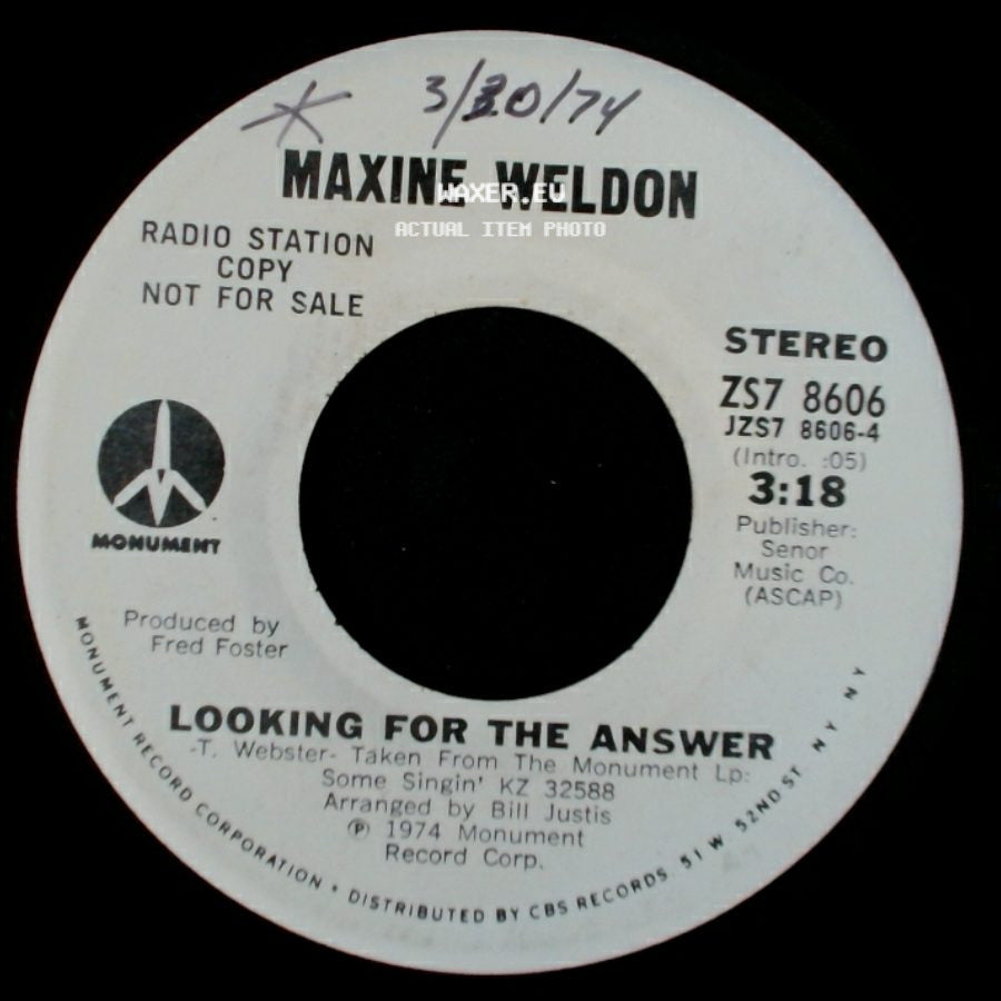 Maxine Weldon - Looking For The Answer / Steamroller Blues side A