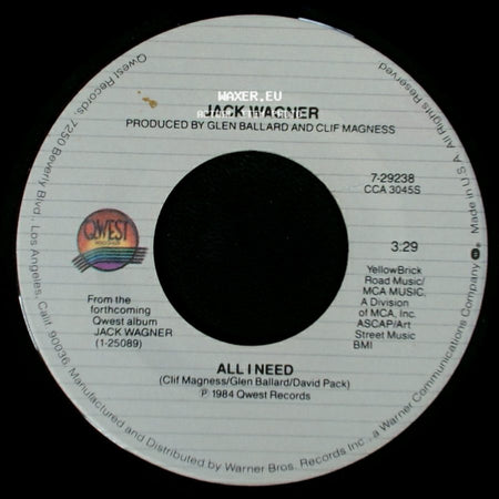 Jack Wagner - All I Need / Tell Him (That You Won't Go) side A