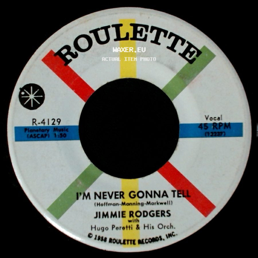 Jimmie Rodgers With Hugo Perotti & His Orch. / Jimmie Rodgers - I'm Never Gonna Tell / Because You're Young side A