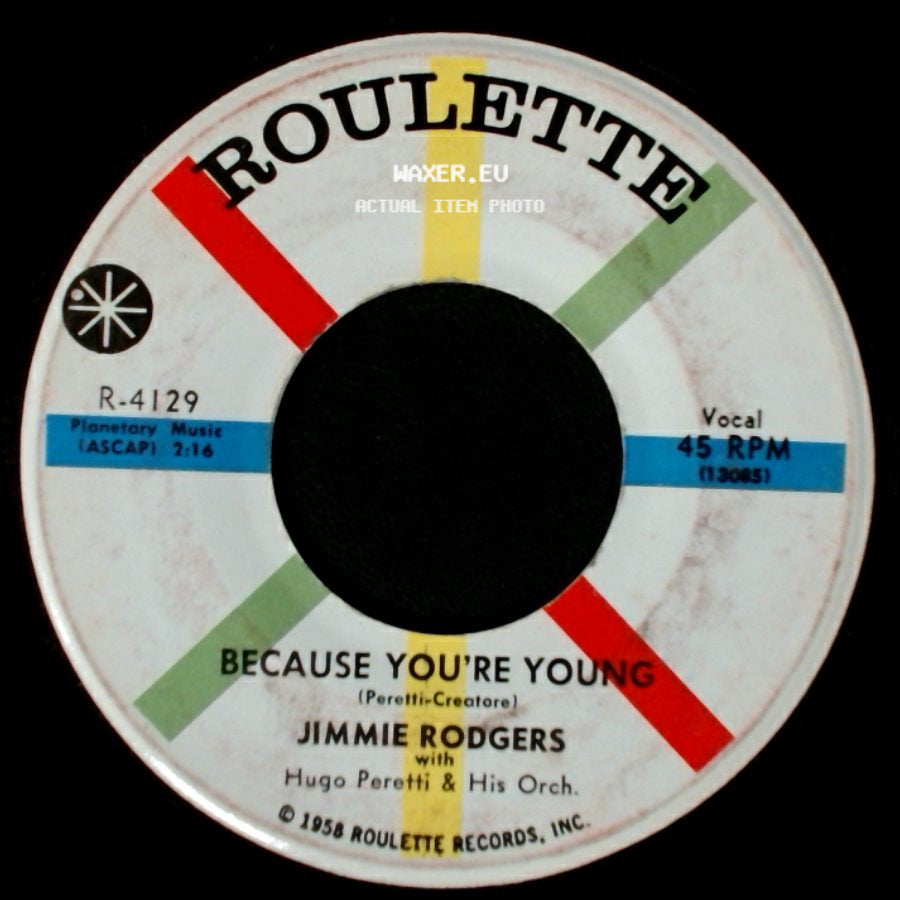 Jimmie Rodgers With Hugo Perotti & His Orch. / Jimmie Rodgers - I'm Never Gonna Tell / Because You're Young side B