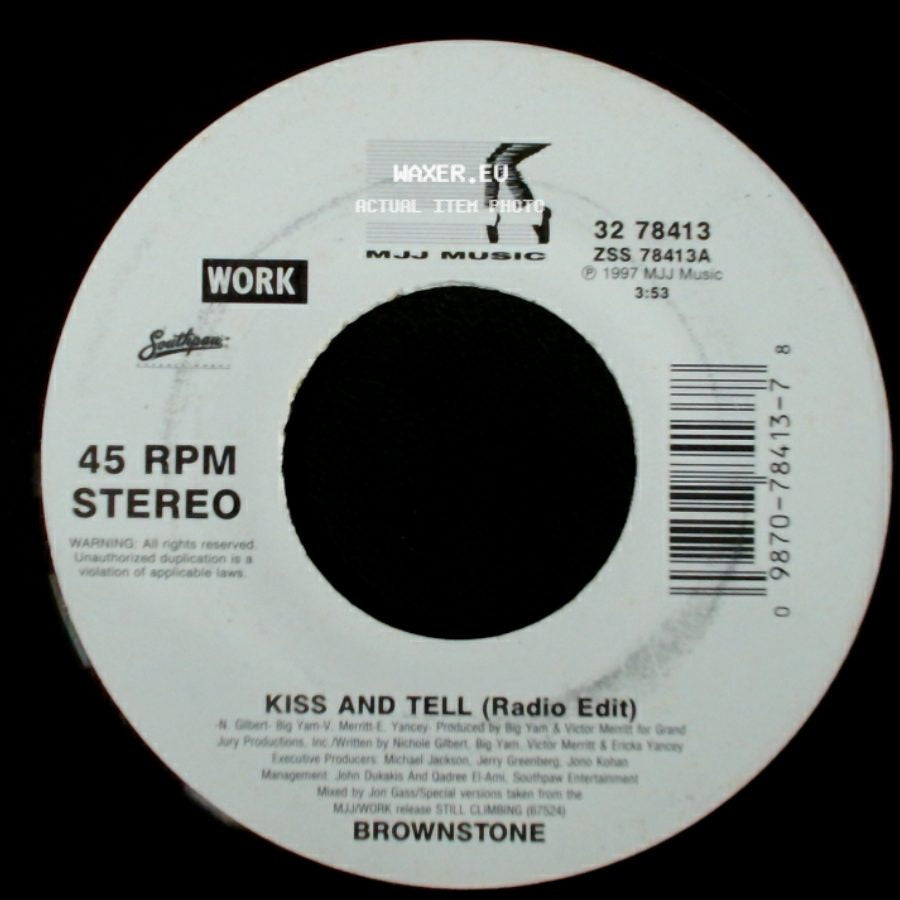 Brownstone - Kiss And Tell (Radio Edit) / Kiss And Tell (Cycle Remix) side A
