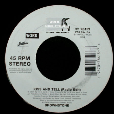 Brownstone - Kiss And Tell (Radio Edit) / Kiss And Tell (Cycle Remix) side A