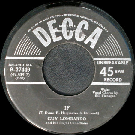 Guy Lombardo And His Royal Canadians - Wait For Me / If side B