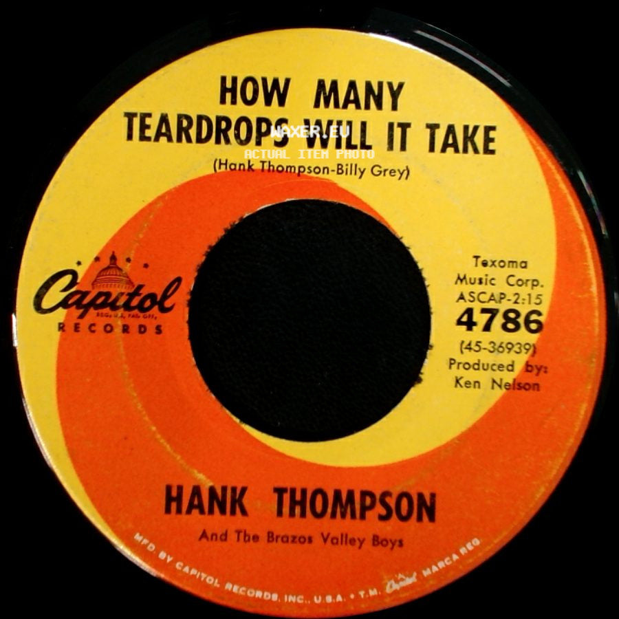 Hank Thompson And The Brazos Valley Boys - How Many Teardrops Will It Take / I Cast A Lonesome Shadow side A