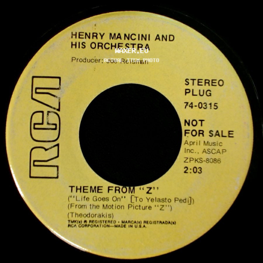 Henry Mancini And His Orchestra - Theme From The Molly Maguires / Theme From "Z" side B