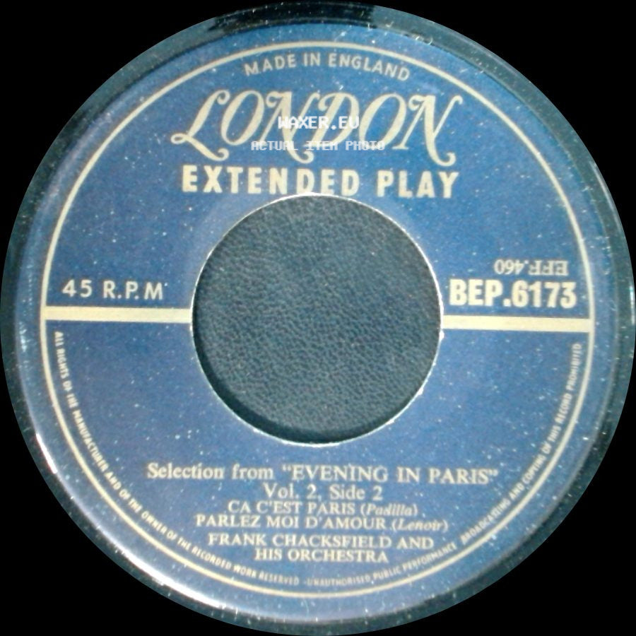Frank Chacksfield And His Orchestra - Selection From "Evening In Paris" Vol. 2, Side 1 - Pigalle (Ulmer) / La Vie En Rose (Louiguy) / Selection From "Evening In Paris" Vol. 2, Side 2 side B