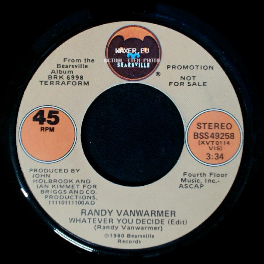 Randy Vanwarmer - Whatever You Decide (Edit) / Whatever You Decide (Edit) side B