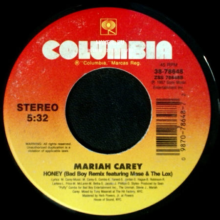 Mariah Carey - Honey (Bad Boy Remix Featuring Mase & The Lox) / Honey (Lp Version) side A