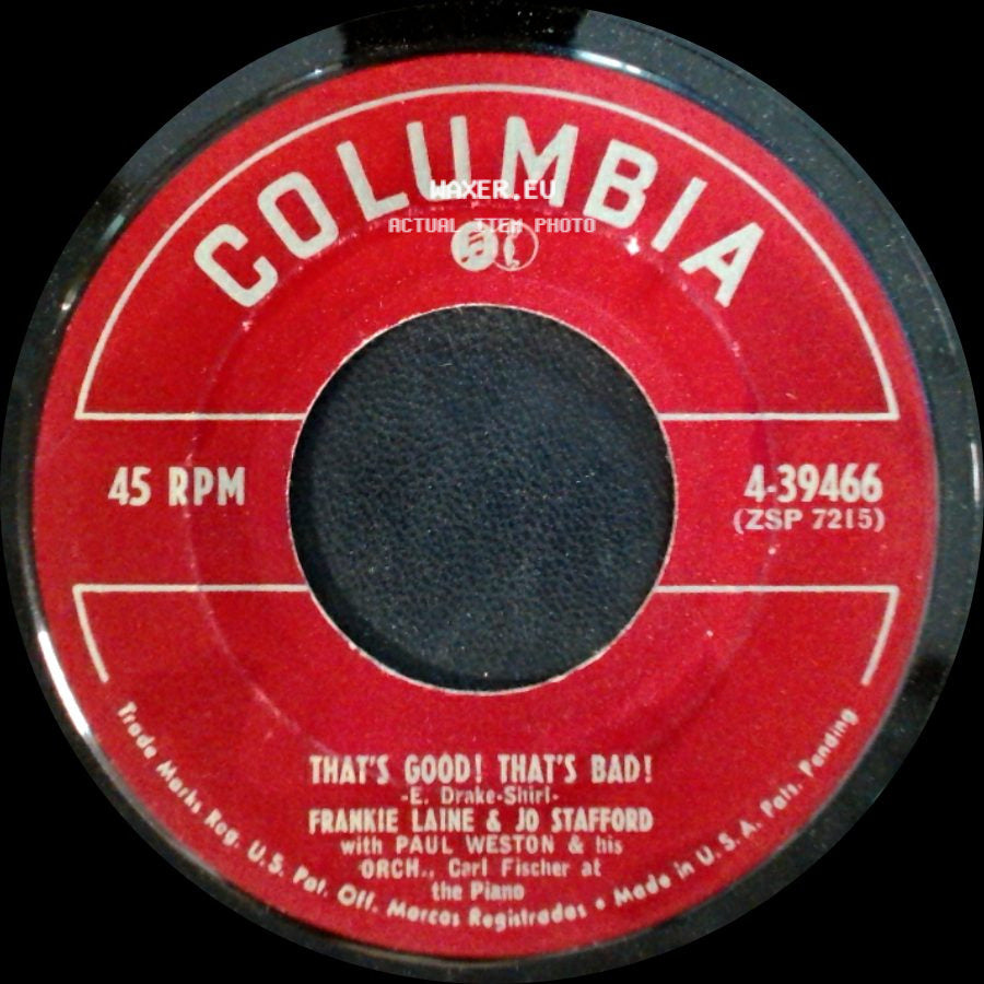 Jo Stafford & Frankie Laine / Frankie Laine & Jo Stafford - In The Cool, Cool, Cool Of The Evening / That's Good! That's Bad! side B