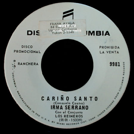 Irma Serrano - Desesperanza / Cariño Santo side B