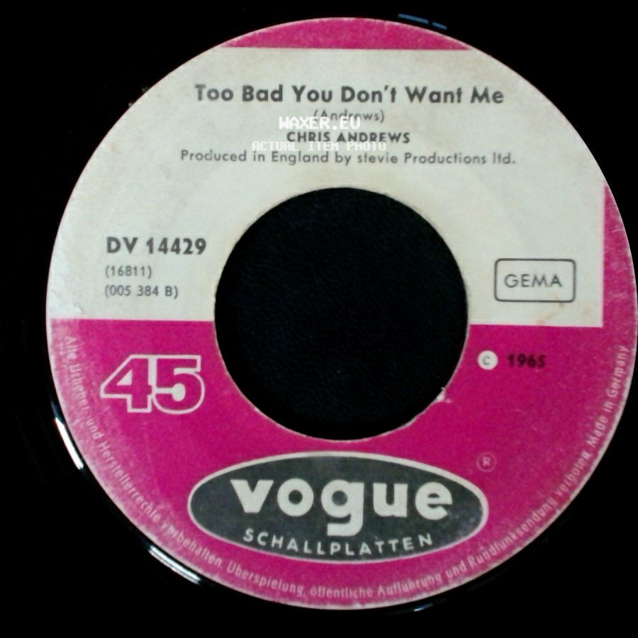 Chris Andrews - Yesterday Man / Too Bad You Don't Want Me side B