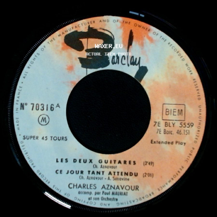 Charles Aznavour - Les Deux Guitares / Ce Jour Tant Attendu / Rendez-Vous A Brasilia / Fraternite side A