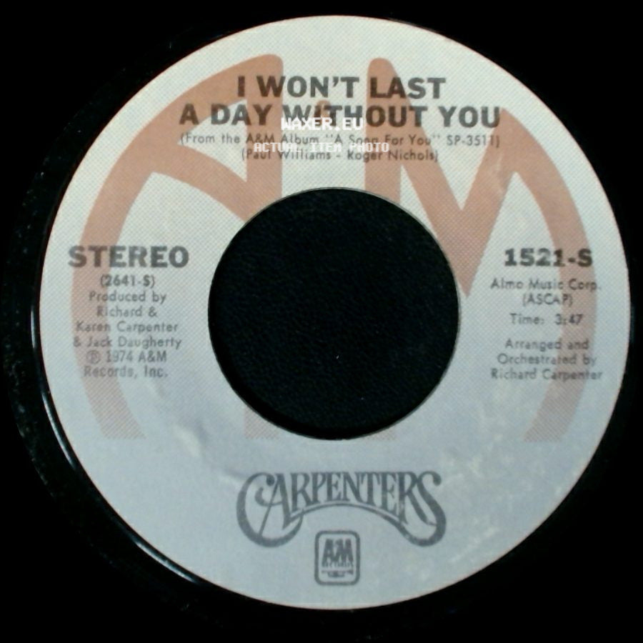 Carpenters - One Love / I Won't Last A Day Without You side B