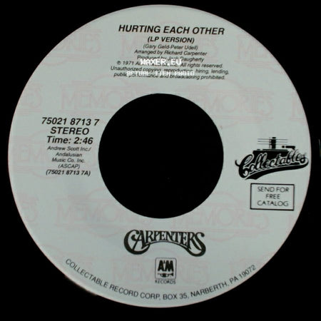 Carpenters - Touch Me When We're Dancing (Lp Version) / Hurting Each Other (Lp Version) side B