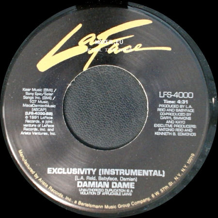 Damian Dame - Exclusivity / Exclusivity (Instrumental) side B