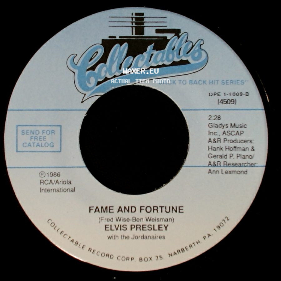 Elvis Presley With The Jordanaires / Elvis Presley - Fame And Fortune / Stuck On You side A